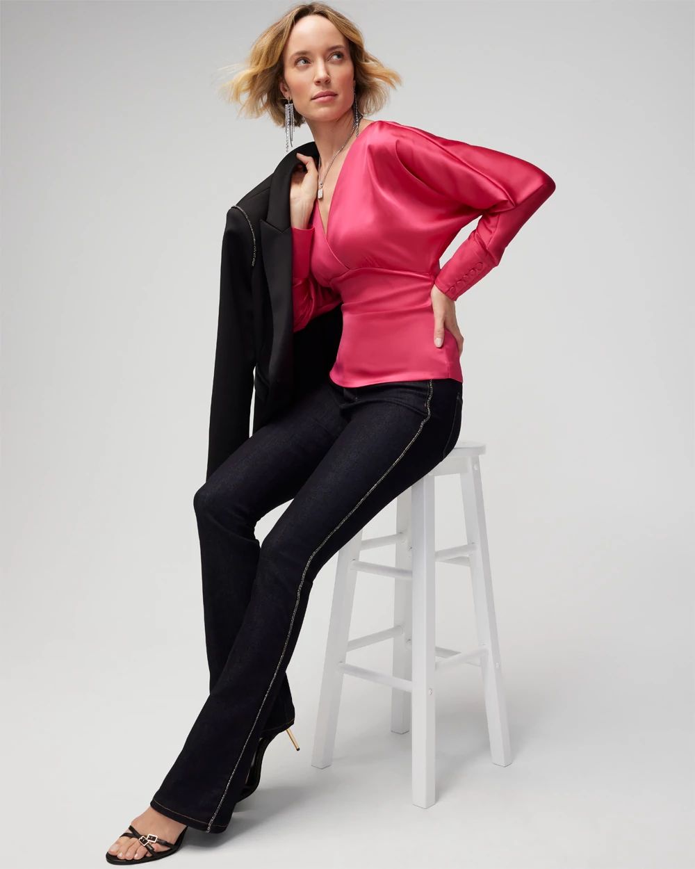 Long Sleeve V Neck Empire Waist Blouse